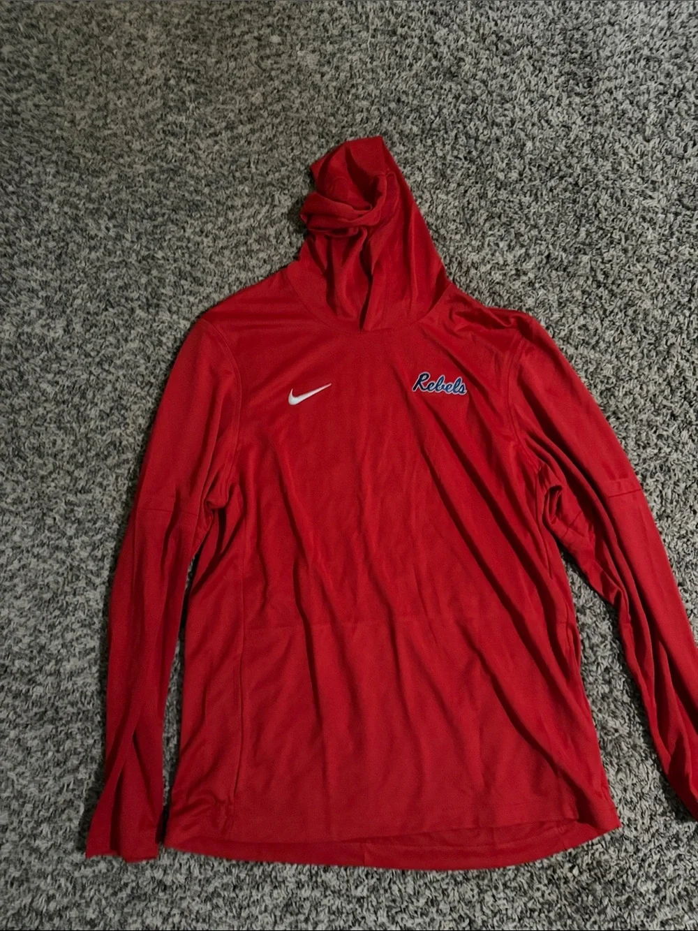 Nike Red Hooded Long Sleeve Top with 'Rebels' Script